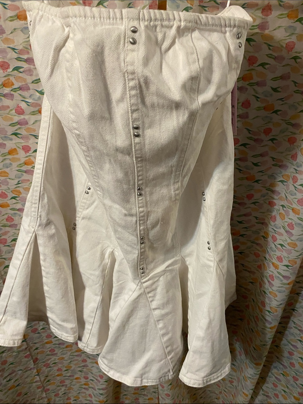 White Flared Strapless Corset-Style Mini Dress - Picture 3 of 7